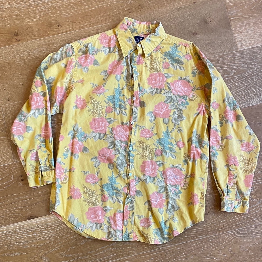 GAP Yellow Floral Button Down Shirt